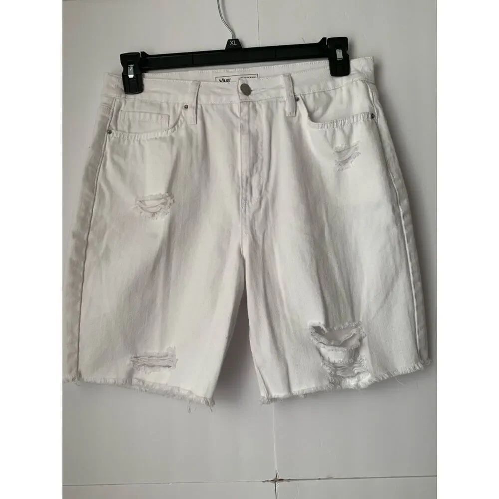 Ymi Dream Fit High Rise White Distressed Woman Denim Shorts Size 13/31